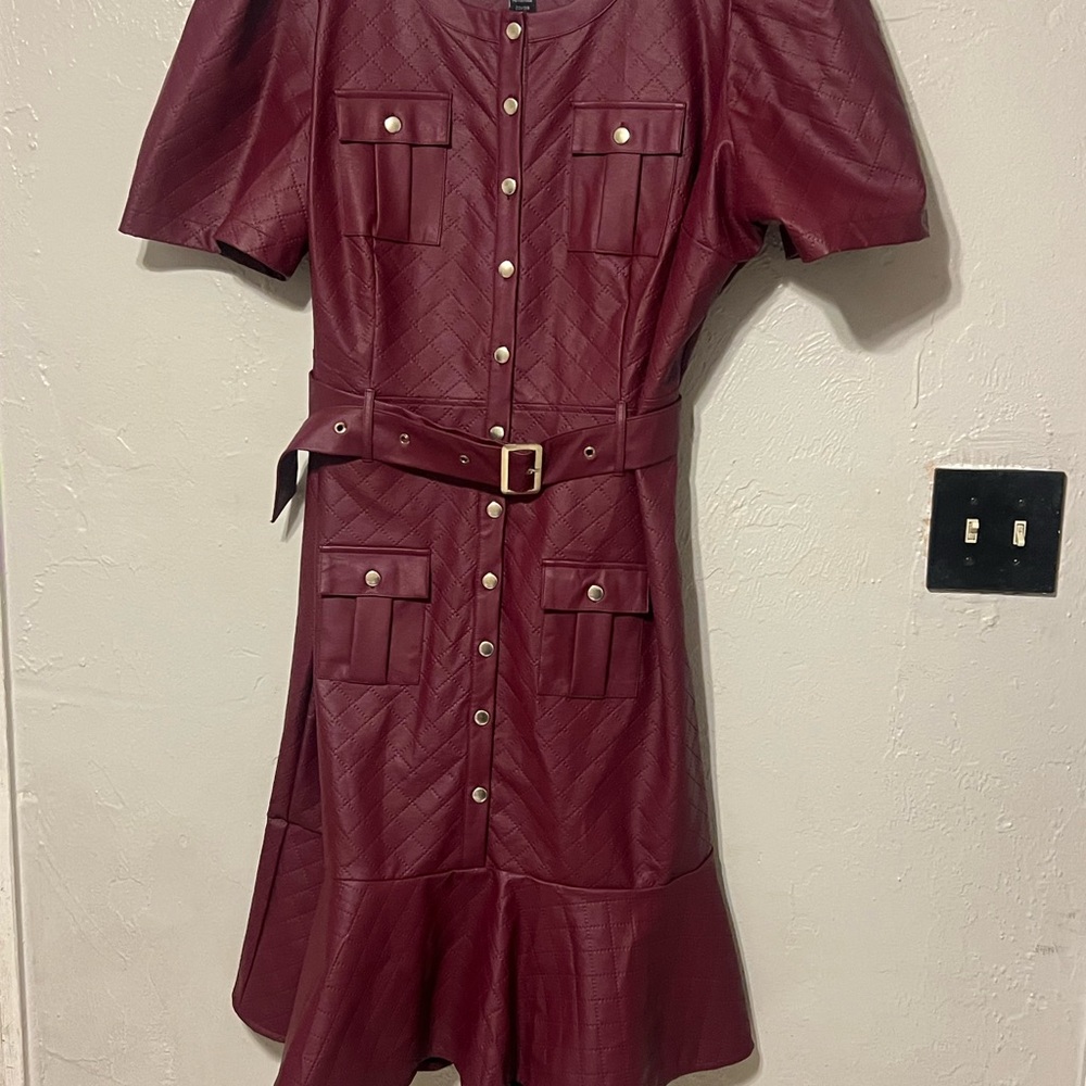 Ashley Stewart Burgundy leather Midi Dress